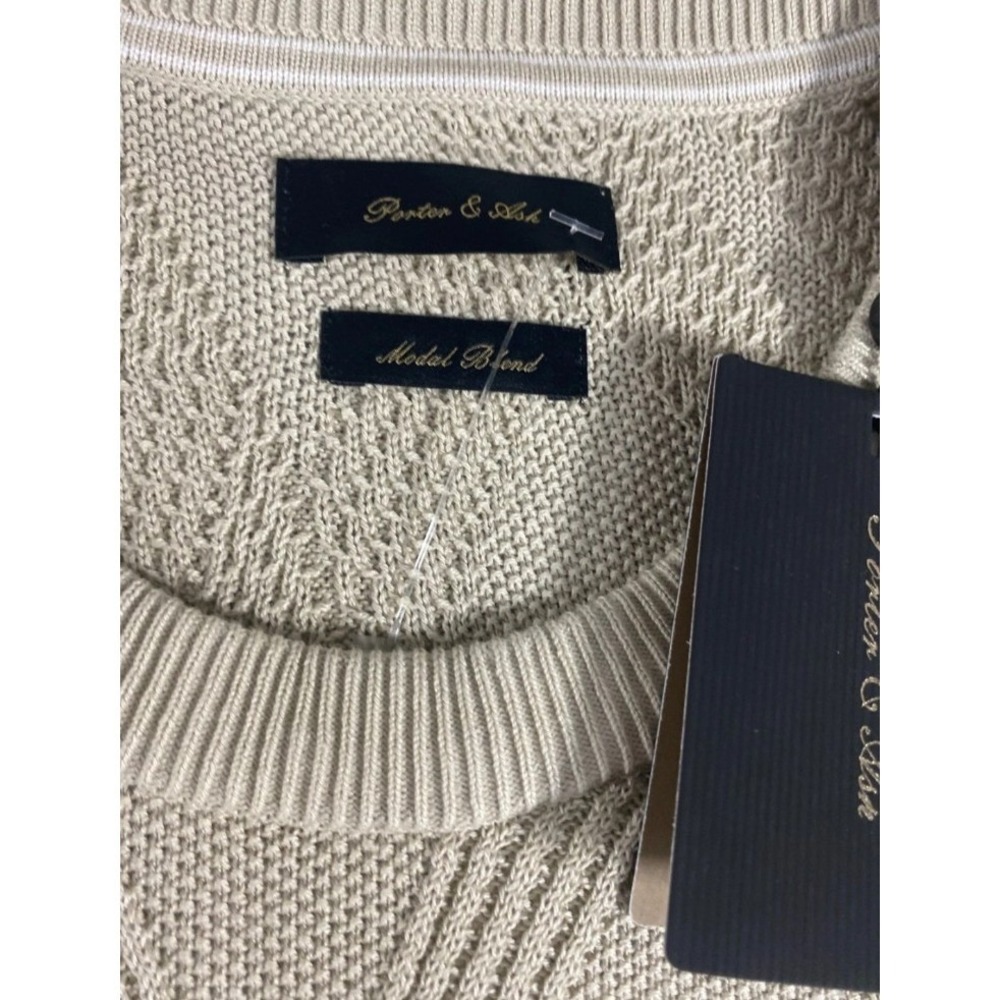 NEW PORTER & ASH Shirt Mens MEDIUM Beige TAUPE Pullover Textured Sweater Modal - Picture 3 of 10